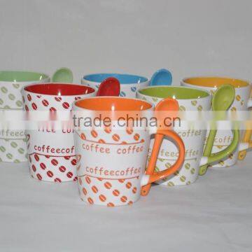 13oz ceramic cafe mug with spoon in different color