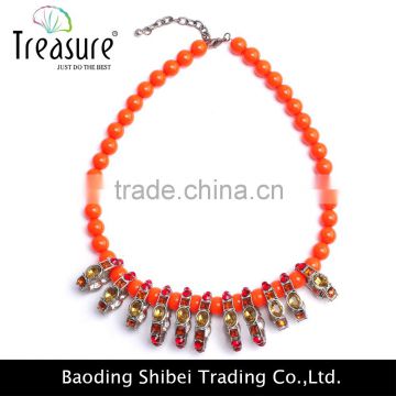 fashionable jewelry orange beaded chain with mix color crystal pendant choker necklace jewelry 2016