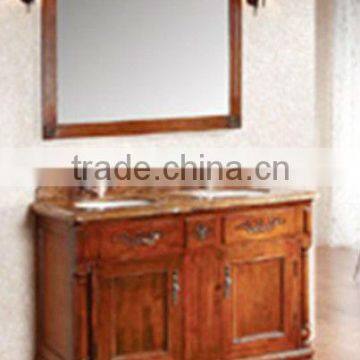 Antique double sink wooden mirror and vanity top with Baltic Brown/Classic solid wood bathroom vanity or cabinet