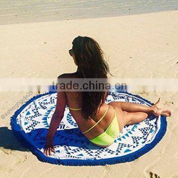 2016 innovative Cotton printed round beach towels with tassel softextile Mandala