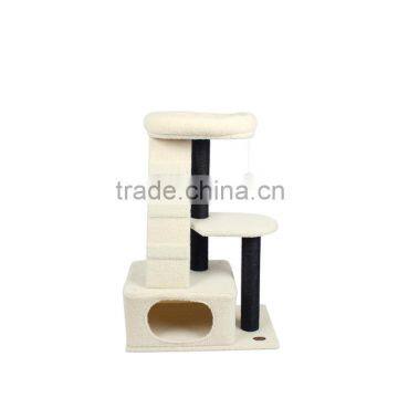 Hot sale! Lamskin Cat tree indoor scratching Condo with black post