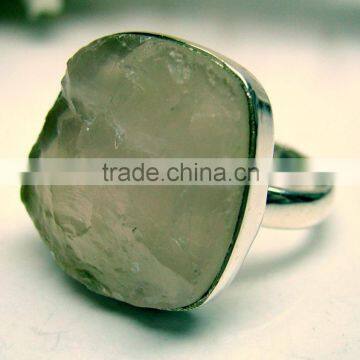 Rose Quartz Druzy Uneven Raw Natural Gemstones Ring, Rough Gemstone Adjustable Jewellery, 925 Solid Sterling Silver Jewelry photo-2