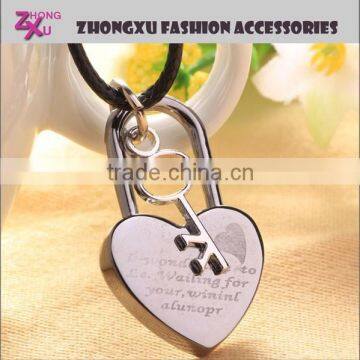 custom new fashion custom stainless steel heart lock and key pendant necklace