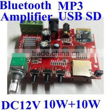 2.0 channel 10w *2 bluetooth audio speaker power amplifier module with remote ,MP3,USB,SD ,sound standard dc12v