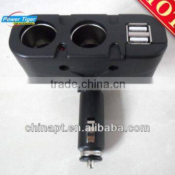 Two Way Car Cigarette Lighter Socket Splitter with two USB Port