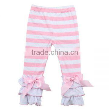 2016 Kaiyo Wholesale Girls Triple Ruffle Pants Decorate with Bowknot Kids Icing Pants Leggings Infant Toddler Children Clothing