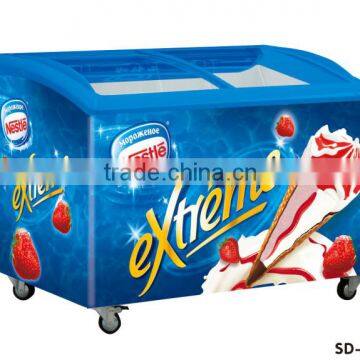 electric power curved glass door commercial freezer