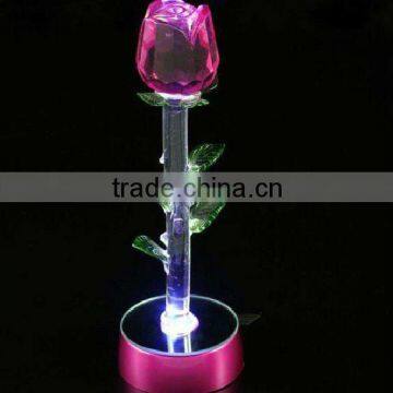 pink crystal rose flower with led base for wedding gift(R-0917