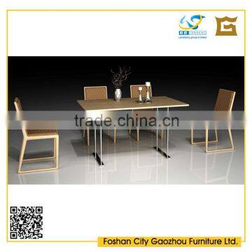 rectangle wooden top metal frame dining table and dining chair set