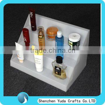 clear white floor standing customized plexiglass skin care display with stairs