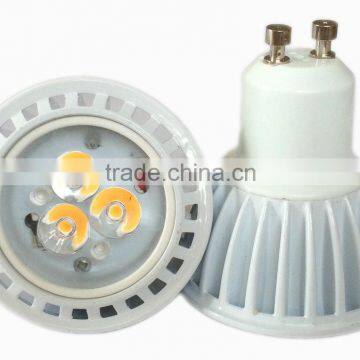 3w GU10 led spotlight,3030SMD chip,white die-cast aluminum house with clear lens,narrow vertical cup,3000K