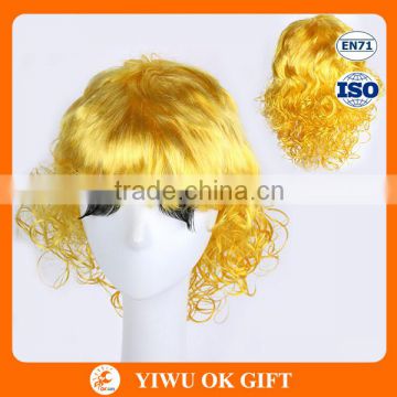 Gold small head curly wig, lady short hair wig blonde