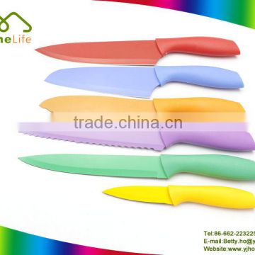 6 Pcs Plastic Handle Colorful Knife Food Safe Standard Non Stick kitchen Knife Set