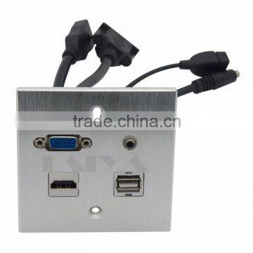 Aluminum metal VGA, HDMI, USB, 3.5mm audio wall plate face plate