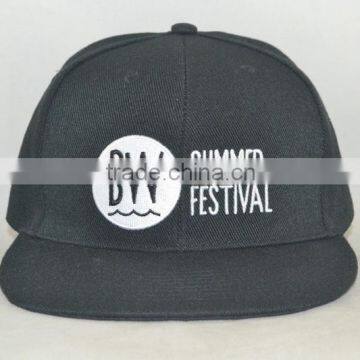 Guangzhou hat factory professional custom 6 panle / 100% acrylic/embroidery trademark/black/flat brim hat