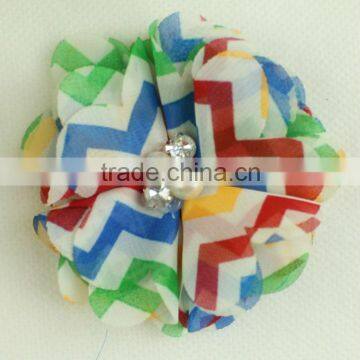 Rainbow Chiffon Flowers with Pearls and rhinestones