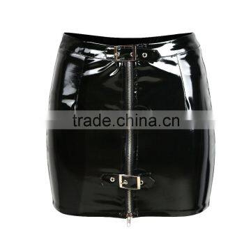 2016 Womens Sexy Zipper Leather Mini Skirt, Black Short Leather Skirt