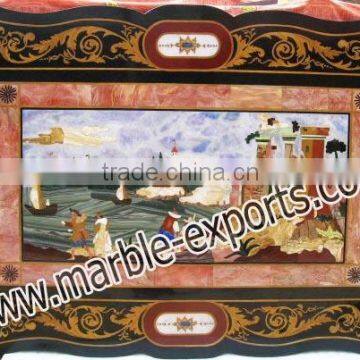 Rectangle Marble Inlay Table Top, Pietre Dure Table Top, Murals Italian deigns