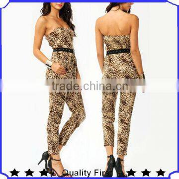 top fashion slightly stretchy jumpsuit with allover leopard prints hot sell woman pants