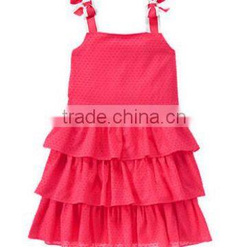 Kids Clothes Factory Manufacturer tiered dress for girls Eco-friendly Pink Swiss dots Lovely Ruffle girls dress