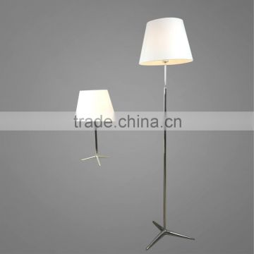 Chrome Plated Metal Base And Body With White Fabric Lampshade Floor Light And Table Lamp