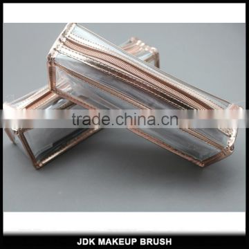 JDK Custom Rose Gold Lady makeup brush bag Transparent PVC makeup cosmetic bag with zipper