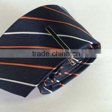 Men's white\orange\navy 100% silk tie with diagonal strip design