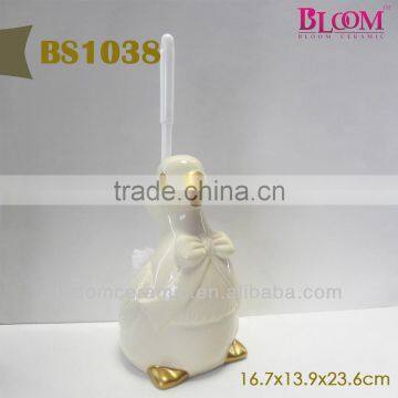 White duck toilet brush holder with brush