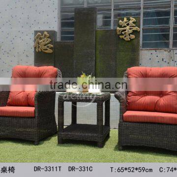 PE wicker single folky style classic waterproof red cushions with tea table brown sofa outdoor furniture