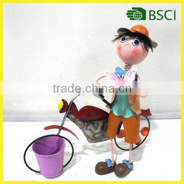 Boy bicycle garden metal planter