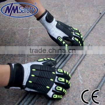 NMSAFETY import goods from china nylon and glassfibre and HPPE coated black nitrile cut level 5 gloves