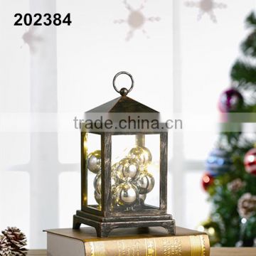 Rustic Candle Lanterns Brushed Gold Plastic Lanterns With LED Christmas Baubles Chain Light Inside