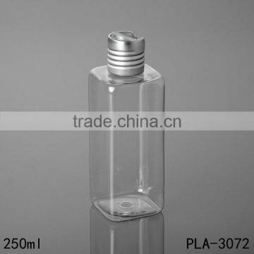 Cosmetic Packaging Flat Shoulder Clear Beard Oil Lotion Square 250ml Rectangle Plastic Shampoo Bottle With Golden Disc Top Cap photo-6