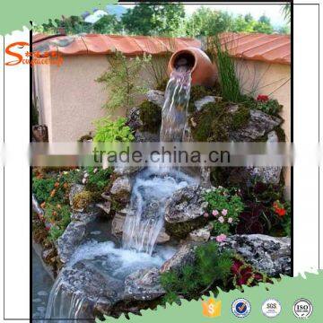 2016 New Outdoor water fountains waterfalls artificial fiberglass garden rock waterfall decoration