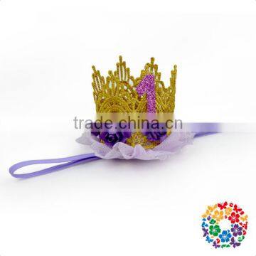 Baby 1 Year Birthday Crown Headband Nylon Headbands Baby Girl Party Headwear Wholesale Price photo-4