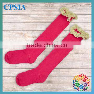 2014 New Arrivals! Baby Kid Child Hot Pink Boots Socks with Fashion Crochet Ruffled