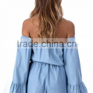 Bell Sleeve Easy Fit Chambray Romper Summer Beach Playsuit photo-4
