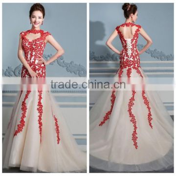 new design open back sleeveless lace long red long prom dress