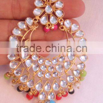 JADAU KUNDAN GOLD PLATED Multicolor Dangler EARRINGS TIKA SET Real Look photo-3