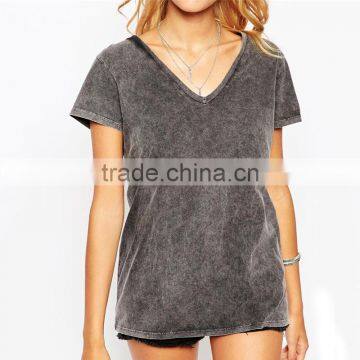 Girls Deep Grey v Neck Vintage Washed t Shirts, Short Sleeve Vintage Washed t Shirts photo-3