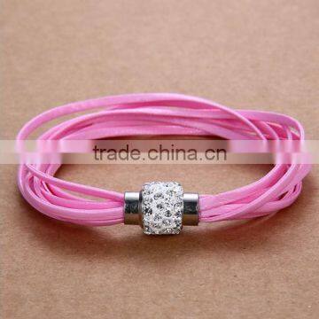 multilayer pink faux leather cord magnet clasp bracelets for pretty girls