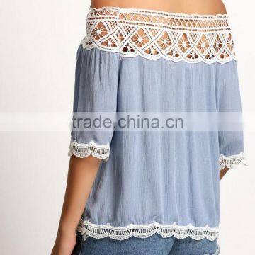 Zm50315b Europe Plus Size Women Clothing New Style Blouse Women Lace Chiffon Georgette photo-4