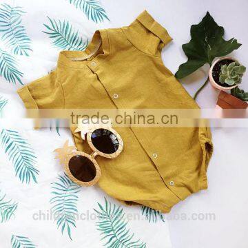 Solid Color Linen Newborn Baby Summer Clothes Wholesale Boutique Fashion Short Sleeve Romper photo-3