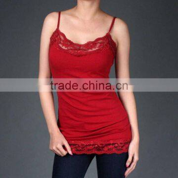 Lace Trim Seamless Cotton Lounge Tank Top