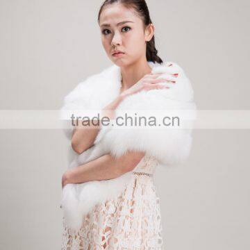 Myfur Classic Style Women White Fox Fur Shawl Real Fur Cape For Lady