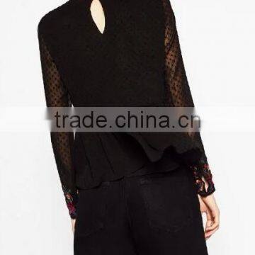 Runwaylover EY2364B Ladies Fashion 2017 Full Embroidery Chiffon Transparent Blouse photo-3