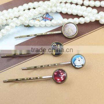 10,12,14mm Antique Bronze Silver Tone Round Tray Hair Clasp Bobby Pins For Cabochon Setting photo-2