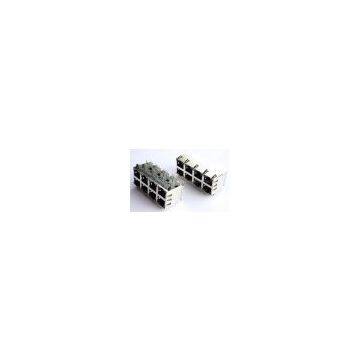 Free shipping RJ45 module plug with led 2x4 connector sheild pcb jack 8p8c socket