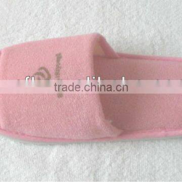 pink color velour material hotel slipper