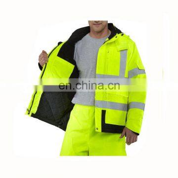 Hi Vis Reflective Safety Rain Men Jacket Long Waterproof Rain Jackets With Fixed Hood